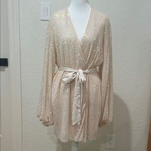 Elegant Cream Sequin Mini Dress